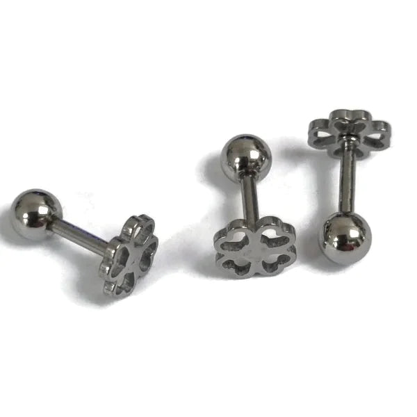 Helixpiercing Klavertje 4 Zilverkleur Chirurgisch Staal 1.2mm 6mm alles Barbell chirurgisch staal dames Helix helixpiercings jin nakijken natuur Oor piercing Piercings PVD Staal Stud tekst Volwassenen zilverkleurig Zonder_steen