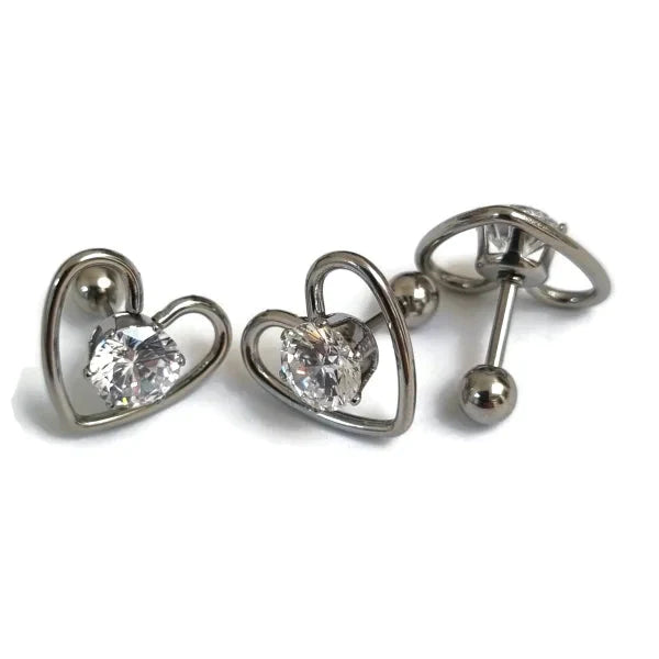 Helixpiercing Hartje Transparant Zilver Kleur 1.2mm 6mm alles Barbell chirurgisch staal dames fantasie hart Helix helixpiercings jin Met_steen nakijken Oor piercing Piercings PVD Staal Stud tekst transparant Volwassenen zilverkleurig zirkonia