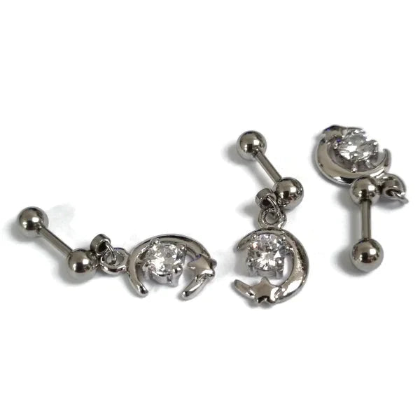 Helixpiercing Met Hanger Maan Zirkonia Chirurgisch Staal 1.2mm 6mm alles Barbell chirurgisch staal dames fantasie hart Helix helixpiercings jin Met_hanger Met_steen nakijken Oor piercing Piercings PVD Staal tekst transparant Volwassenen zilverkleurig zirkonia