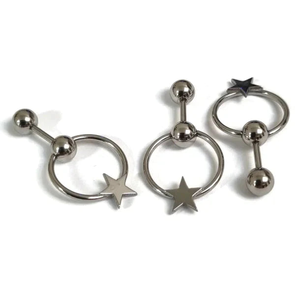 Helixpiercing Cirkel Met Sterretje Zilver Kleur 1.2mm 6mm alles Barbell chirurgisch staal dames Helix helixpiercings jin nakijken Oor piercing Piercings PVD rond Staal ster Stud tekst transparant Volwassenen zilverkleurig Zonder_steen