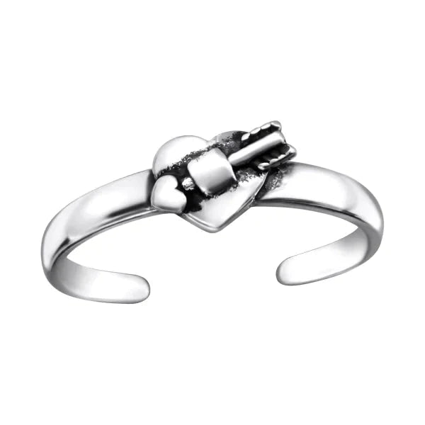 Zilveren Geoxideerde Teenring Hartje 925 Zilver Dames alles dames elf925 geoxideerd hart nakijken pijl plastick ringen silver teenring teenringen verstelbaar Volwassenen zilver zomer Zonder_steen