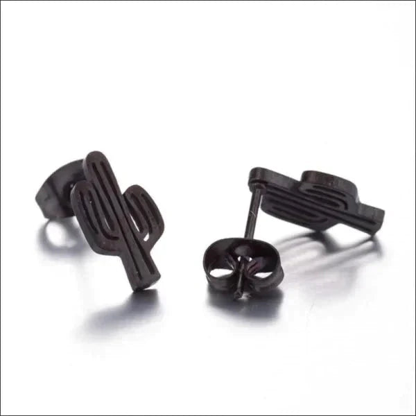 Stalen Oorbellen Cactus - Zwart-12x7mm 10mm 7mm 8720157038658 alles Aramat Jewels chirurgisch staal dames fgift Geen edelsteen Geen hanger Geen steen gepolijst goudkleurig kinderen Meerdere Varianten natuur oor532 oorbellen oormodel PVD Staal Volwassenen Zonder_hanger Zonder_steen Zwart zweerknopjes