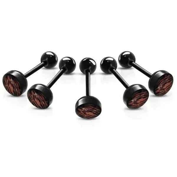 Bioplast Tongpiercing Zwart - Dierenhuid Tijger-Bruin 1.6mm 16mm 6mm 8720157018261 acryl alles Aramat Jewels Barbell bioplast dier Meerdere Varianten PVD Staal Tong tong226-inb492 Tongpiercings Volwassenen zwart