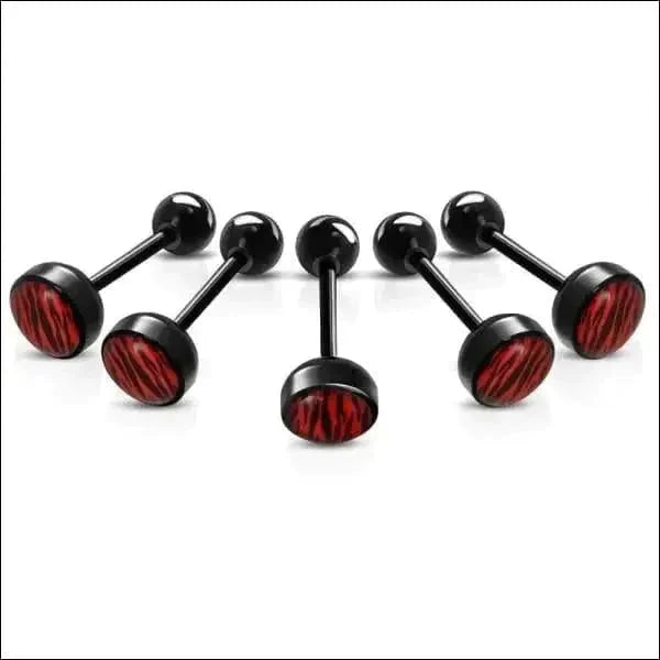Bioplast Tongpiercing Zwart - Dierenhuid Zebra-Rood 1.6mm 16mm 6mm 8720157018261 acryl alles Aramat Jewels Barbell bioplast dier Meerdere Varianten PVD Staal Tong tong226-inb492 Tongpiercings Volwassenen zwart