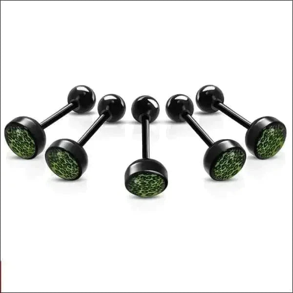 Bioplast Tongpiercing Zwart - Dierenhuid Panter-Groen 1.6mm 16mm 6mm 8720157018261 acryl alles Aramat Jewels Barbell bioplast dier Meerdere Varianten PVD Staal Tong tong226-inb492 Tongpiercings Volwassenen zwart