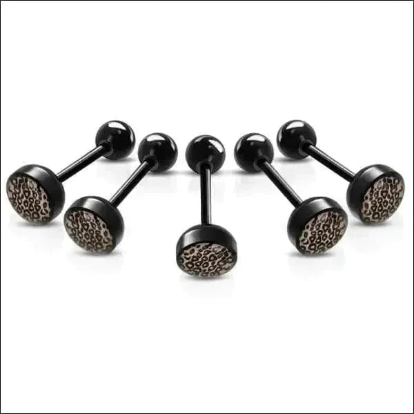 Bioplast Tongpiercing Zwart - Dierenhuid Panter-Oranje/Bruin 1.6mm 16mm 6mm 8720157018261 acryl alles Aramat Jewels Barbell bioplast dier Meerdere Varianten PVD Staal Tong tong226-inb492 Tongpiercings Volwassenen zwart