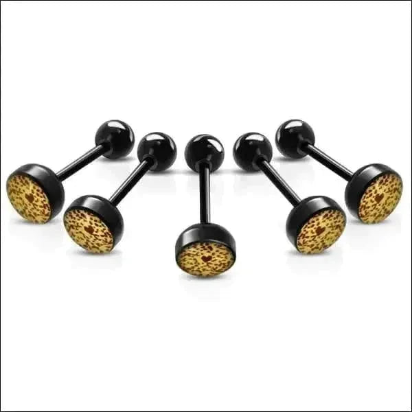 Bioplast Tongpiercing Zwart - Dierenhuid Spots-Oranje 1.6mm 16mm 6mm 8720157018261 acryl alles Aramat Jewels Barbell bioplast dier Meerdere Varianten PVD Staal Tong tong226-inb492 Tongpiercings Volwassenen zwart