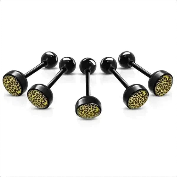 Bioplast Tongpiercing Zwart - Dierenhuid Spots-Geel 1.6mm 16mm 6mm 8720157018261 acryl alles Aramat Jewels Barbell bioplast dier Meerdere Varianten PVD Staal Tong tong226-inb492 Tongpiercings Volwassenen zwart