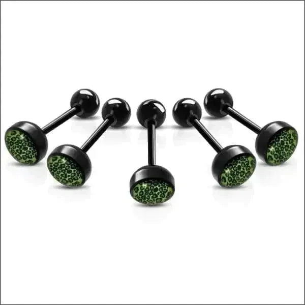 Bioplast Tongpiercing Zwart - Dierenhuid Luipaard-Groen 1.6mm 16mm 6mm 8720157018261 acryl alles Aramat Jewels Barbell bioplast dier Meerdere Varianten PVD Staal Tong tong226-inb492 Tongpiercings Volwassenen zwart