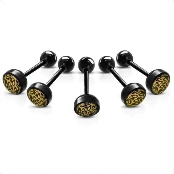 Bioplast Tongpiercing Zwart - Dierenhuid Panter-Bruin 1.6mm 16mm 6mm 8720157018261 acryl alles Aramat Jewels Barbell bioplast dier Meerdere Varianten PVD Staal Tong tong226-inb492 Tongpiercings Volwassenen zwart