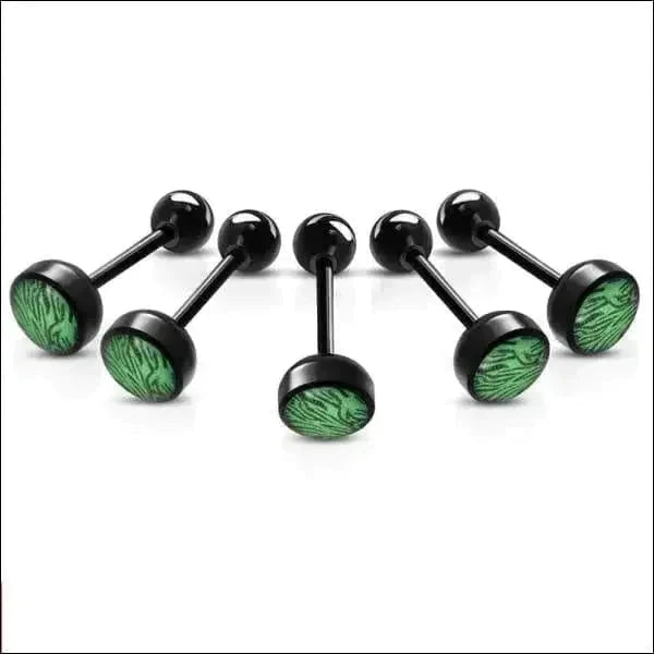 Bioplast Tongpiercing Zwart - Dierenhuid Tijger-Groen 1.6mm 16mm 6mm 8720157018261 acryl alles Aramat Jewels Barbell bioplast dier Meerdere Varianten PVD Staal Tong tong226-inb492 Tongpiercings Volwassenen zwart