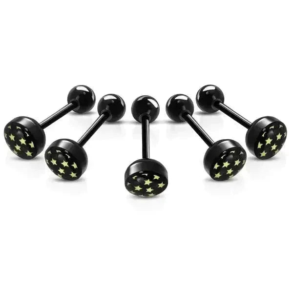 Bioplast Tongpiercing Zwart Met Logo- Sterretjes 1.6mm 16mm 6mm 8720157018285 acryl alles Aramat Jewels Barbell bioplast chirurgisch staal dames heren Kleur_Zwart Meerdere Varianten Staal Tong tong228-inb494 Tongpiercings Volwassenen zwart