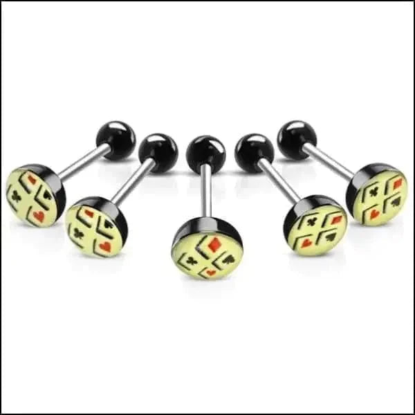 Chirurgisch Stalen Tongpiercing Logo Kaart-symbolen 1.6mm 16mm 7mm 8720157018803 acryl alles Aramat Jewels Barbell chirurgisch staal Meerdere Varianten multikleurig Piercings PVD Staal Tong tong280-inb530 tongpiercings Volwassenen zwart