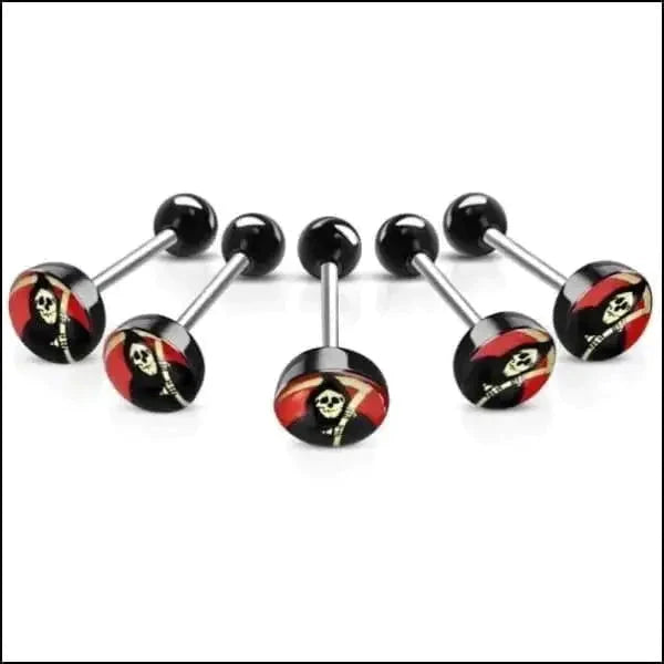 Chirurgisch Stalen Tongpiercing Logo De-Dood 1.6mm 16mm 7mm 8720157018803 acryl alles Aramat Jewels Barbell chirurgisch staal Meerdere Varianten multikleurig Piercings PVD Staal Tong tong280-inb530 tongpiercings Volwassenen zwart