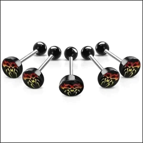 Chirurgisch Stalen Tongpiercing Logo Tribal 1.6mm 16mm 7mm 8720157018803 acryl alles Aramat Jewels Barbell chirurgisch staal Meerdere Varianten multikleurig Piercings PVD Staal Tong tong280-inb530 tongpiercings Volwassenen zwart