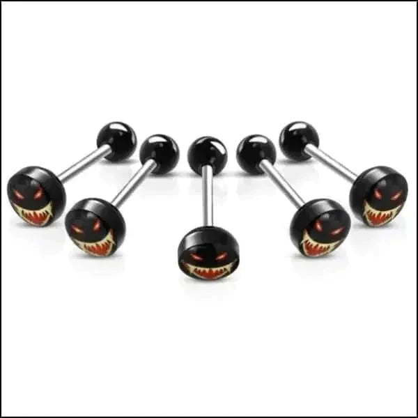 Chirurgisch Stalen Tongpiercing Logo Evel-face 1.6mm 16mm 7mm 8720157018803 acryl alles Aramat Jewels Barbell chirurgisch staal Meerdere Varianten multikleurig Piercings PVD Staal Tong tong280-inb530 tongpiercings Volwassenen zwart