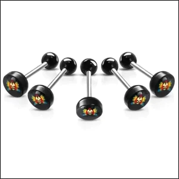 Chirurgisch Stalen Tongpiercing Logo Doodskop-kleurig 1.6mm 16mm 7mm 8720157018803 acryl alles Aramat Jewels Barbell chirurgisch staal Meerdere Varianten multikleurig Piercings PVD Staal Tong tong280-inb530 tongpiercings Volwassenen zwart