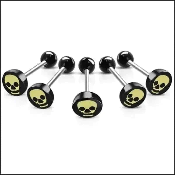 Chirurgisch Stalen Tongpiercing Logo Doodshoofd 1.6mm 16mm 7mm 8720157018803 acryl alles Aramat Jewels Barbell chirurgisch staal Meerdere Varianten multikleurig Piercings PVD Staal Tong tong280-inb530 tongpiercings Volwassenen zwart