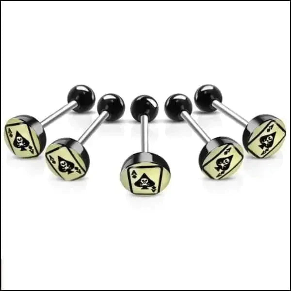 Chirurgisch Stalen Tongpiercing Logo Schoppen-Aas 1.6mm 16mm 7mm 8720157018803 acryl alles Aramat Jewels Barbell chirurgisch staal Meerdere Varianten multikleurig Piercings PVD Staal Tong tong280-inb530 tongpiercings Volwassenen zwart