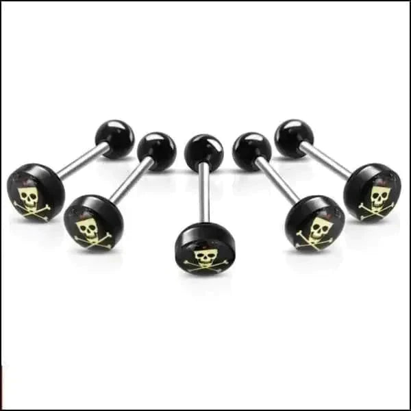Chirurgisch Stalen Tongpiercing Logo Piraten-doodskop 1.6mm 16mm 7mm 8720157018803 acryl alles Aramat Jewels Barbell chirurgisch staal Meerdere Varianten multikleurig Piercings PVD Staal Tong tong280-inb530 tongpiercings Volwassenen zwart