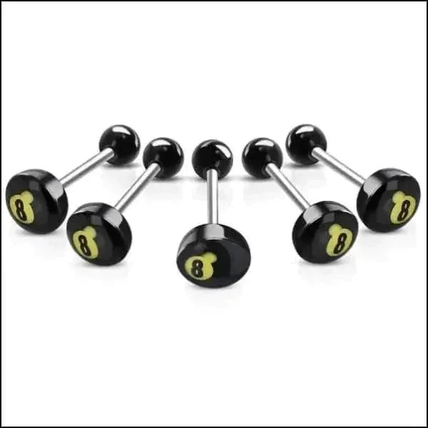 Chirurgisch Stalen Tongpiercing Logo Biljartbal-8 1.6mm 16mm 7mm 8720157018803 acryl alles Aramat Jewels Barbell chirurgisch staal Meerdere Varianten multikleurig Piercings PVD Staal Tong tong280-inb530 tongpiercings Volwassenen zwart