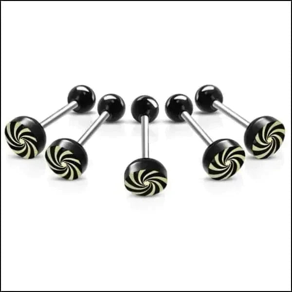Chirurgisch Stalen Tongpiercing Logo Spiraal 1.6mm 16mm 7mm 8720157018803 acryl alles Aramat Jewels Barbell chirurgisch staal Meerdere Varianten multikleurig Piercings PVD Staal Tong tong280-inb530 tongpiercings Volwassenen zwart