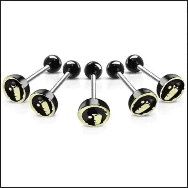 Chirurgisch Stalen Tongpiercing Logo Gezicht 1.6mm 16mm 7mm 8720157018803 acryl alles Aramat Jewels Barbell chirurgisch staal Meerdere Varianten multikleurig Piercings PVD Staal Tong tong280-inb530 tongpiercings Volwassenen zwart