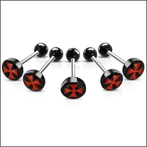 Chirurgisch Stalen Tongpiercing Logo Kruis-Rood 1.6mm 16mm 7mm 8720157018803 acryl alles Aramat Jewels Barbell chirurgisch staal Meerdere Varianten multikleurig Piercings PVD Staal Tong tong280-inb530 tongpiercings Volwassenen zwart