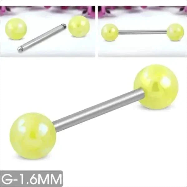 Parel Tongpiercing Chirurgisch Staal 16mm 1.6mm 16mm 6mm acryl alles Aramat Jewels Barbell blauw chirurgisch staal creme dames geel Meerdere kleuren parel PVD rood roze Staal Tong tong196 Tongpiercings Volwassenen wit zilverkleurig Zwart