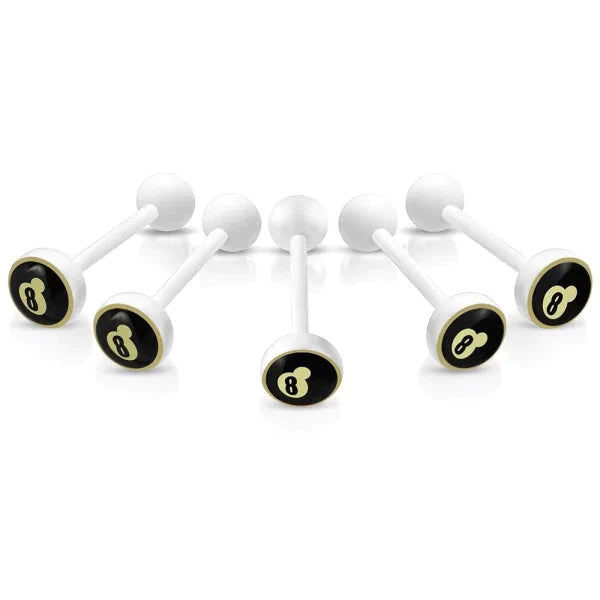 Witte Tongpiercing met logo Biljartbal-8 1.6mm 16mm 8mm alles Aramat Jewels Barbell bioplast dames Geen hanger Geen_steen heren Meerdere Varianten piercing Piercings Tong Tongpiercings uniseks Volwassenen wit
