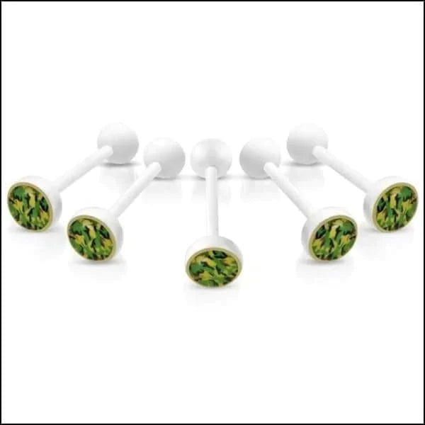 Witte Tongpiercing met logo Camouflage 1.6mm 16mm 8mm alles Aramat Jewels Barbell bioplast dames Geen hanger Geen_steen heren Meerdere Varianten piercing Piercings Tong Tongpiercings uniseks Volwassenen wit
