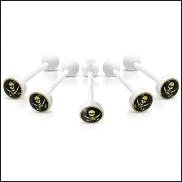 Witte Tongpiercing met logo Doodshoofd 1.6mm 16mm 8mm alles Aramat Jewels Barbell bioplast dames Geen hanger Geen_steen heren Meerdere Varianten piercing Piercings Tong Tongpiercings uniseks Volwassenen wit