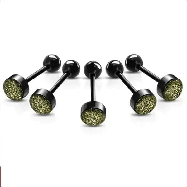Zwarte Tongpiercing Glitter - Olijf Groen 1.6mm 16mm 8mm acryl alles Aramat Jewels Barbell bioplast blauw glitter groen Meerdere kleuren oranje paars rood roze Tong tong284-inb380 Tongpiercings Volwassenen zwart