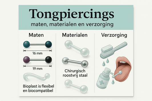 Tongpiercing barbell maten materialen verzorging Aramat Jewels