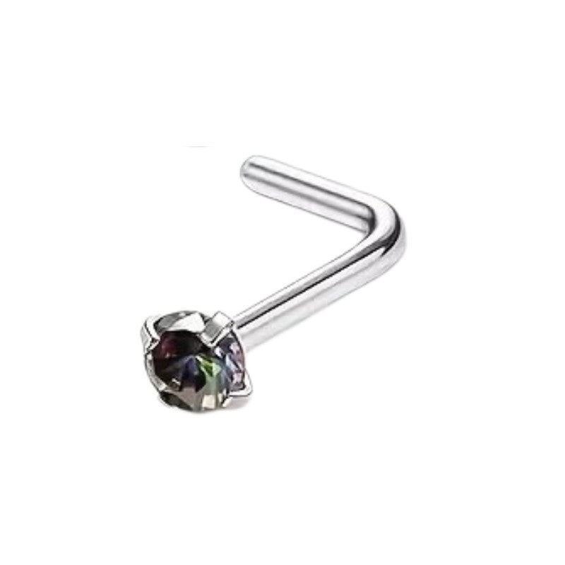 Stalen Neuspiercing Ronde Zirkonia 2mm – L-Staafje Meerdere Kleuren
