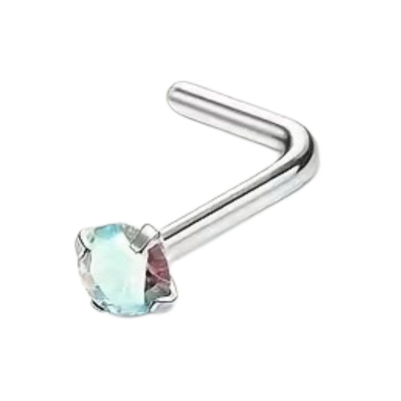 Stalen Neuspiercing Ronde Zirkonia 2mm – L-Staafje Meerdere Kleuren