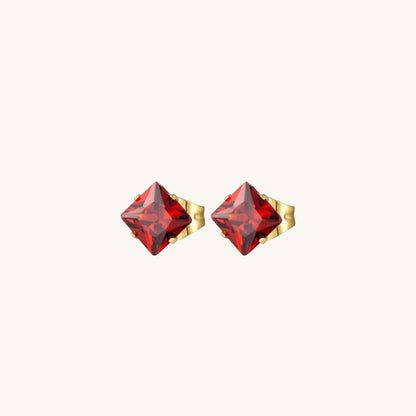 Steel Gold-Colored Square Earrings Red