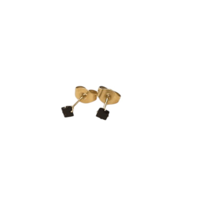 Stainless Steel Square Earrings With Black Zirconia