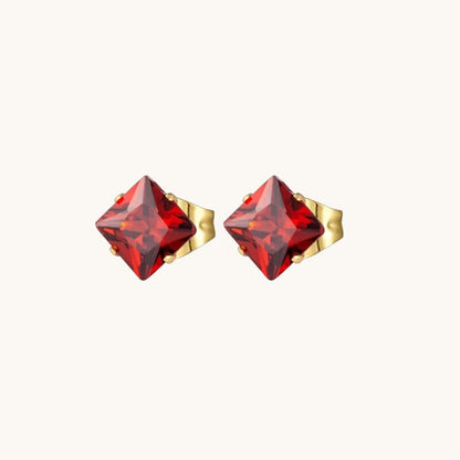 Steel Gold-Colored Square Earrings Red