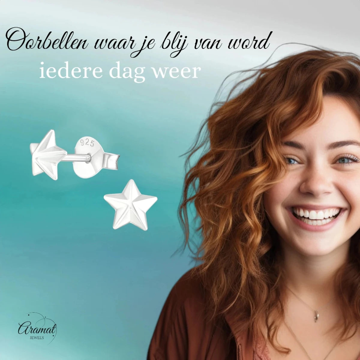 925 Sterling Zilveren 3D Sterretjes Oorknopjes 5mm - Aramat Jewels - Oorbellen - cadeautip