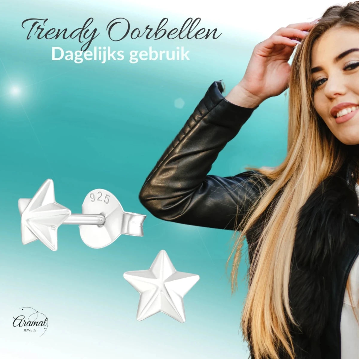925 Sterling Zilveren 3D Sterretjes Oorknopjes 5mm - Aramat Jewels - Oorbellen - cadeautip