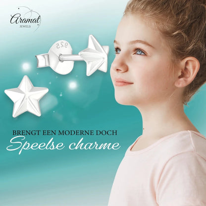 925 Sterling Zilveren 3D Sterretjes Oorknopjes 5mm - Aramat Jewels - Oorbellen - cadeautip