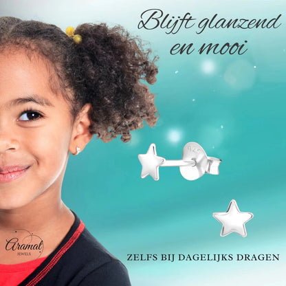 925 Sterling Zilveren Platte Sterretjes Oorknopjes 4mm - Aramat Jewels - Oorbellen - cadeautip