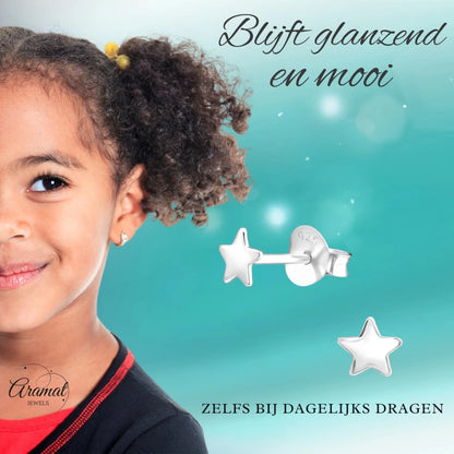 925 Sterling Zilveren Platte Sterretjes Oorknopjes 4mm - Aramat Jewels - Oorbellen - cadeautip
