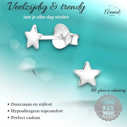 925 Sterling Zilveren Platte Sterretjes Oorknopjes 4mm - Aramat Jewels - Oorbellen - cadeautip