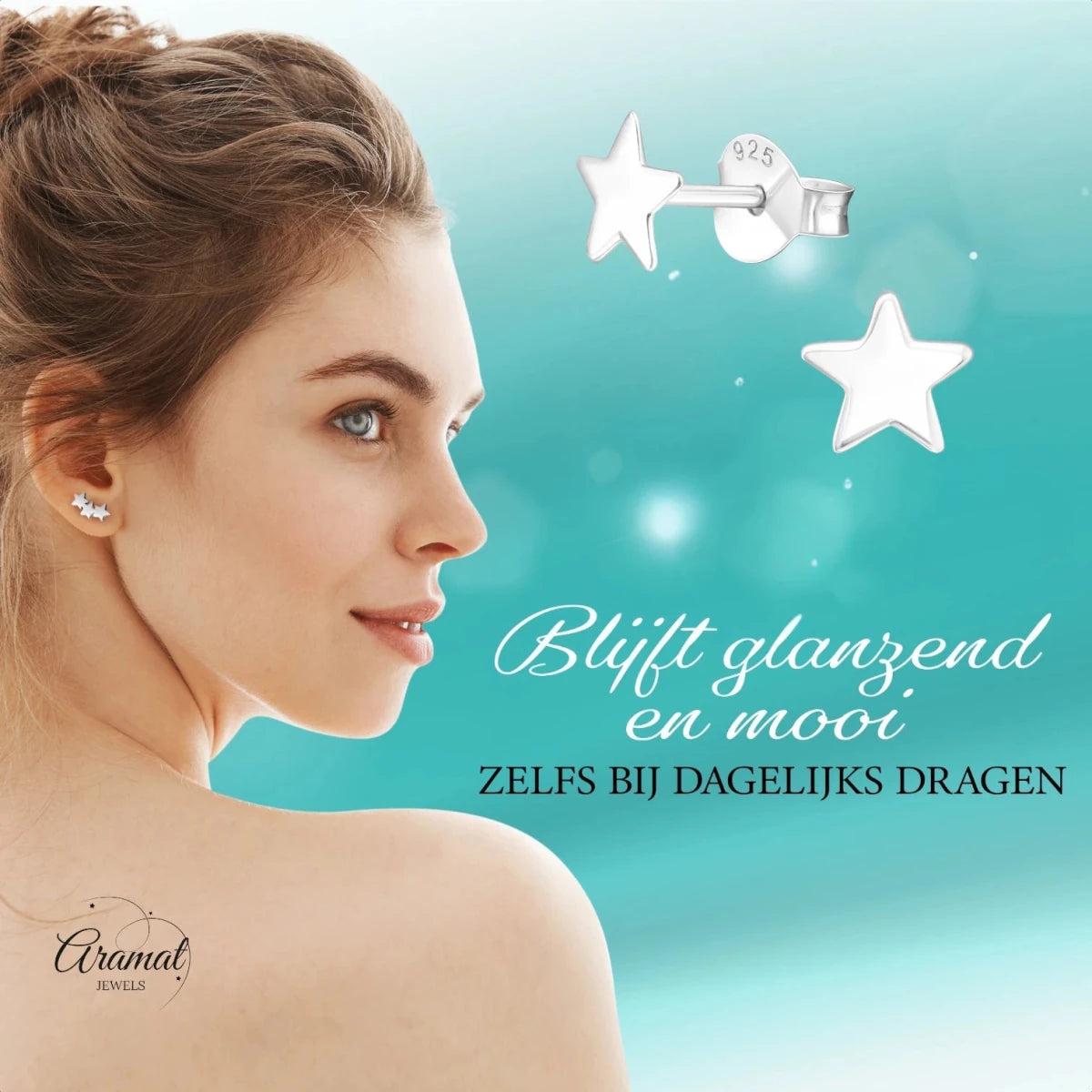 925 Sterling Zilveren Platte Sterretjes Oorknopjes 6mm - Aramat Jewels - Oorbellen - cadeautip
