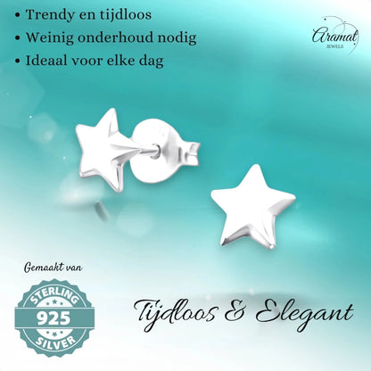 925 Sterling Zilveren Sterretjes Oorknopjes 6mm - Aramat Jewels - Oorbellen - cadeautip