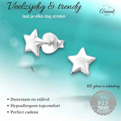 925 Sterling Zilveren Sterretjes Oorknopjes 6mm - Aramat Jewels - Oorbellen - cadeautip