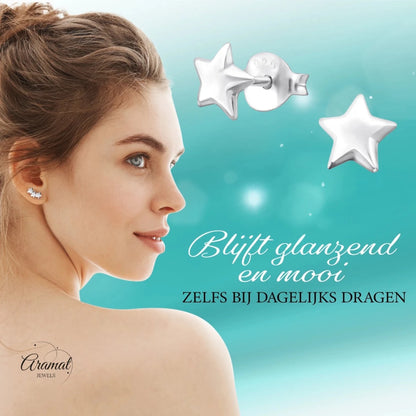 925 Sterling Zilveren Sterretjes Oorknopjes 6mm - Aramat Jewels - Oorbellen - cadeautip
