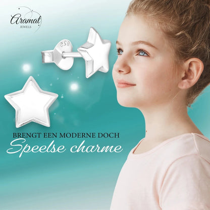 925 Sterling Zilveren Sterretjes Oorknopjes 8mm – Hoogglans Gepolijst - Aramat Jewels - Oorbellen - cadeautip